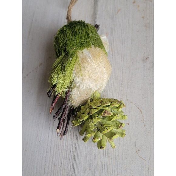 Unique mini Green Owl bristle brush ornament pine cone glitter Xmas - Picture 6 of 8